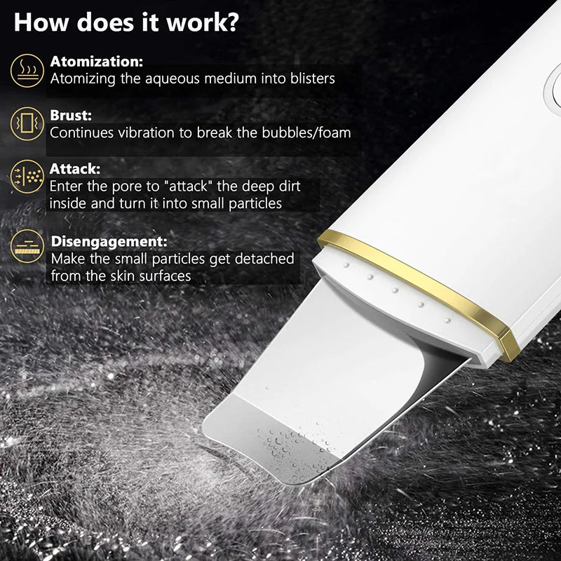 Ultrasonic Skin Scrubber Cosmetic Instrument Deep Cleansing Ultrasonic Cleansing Cavitation Peeling Shovel Rechargeable