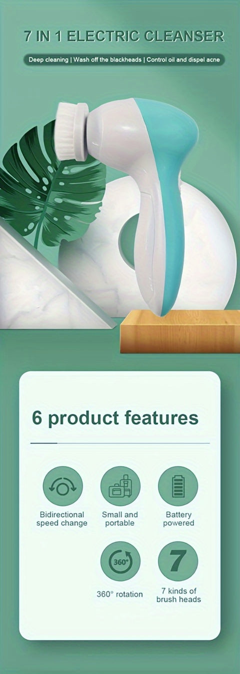 7-in-1 Electric Facial Cleansing Brush - Deep Cleansing & Exfoliating Face Scrubber